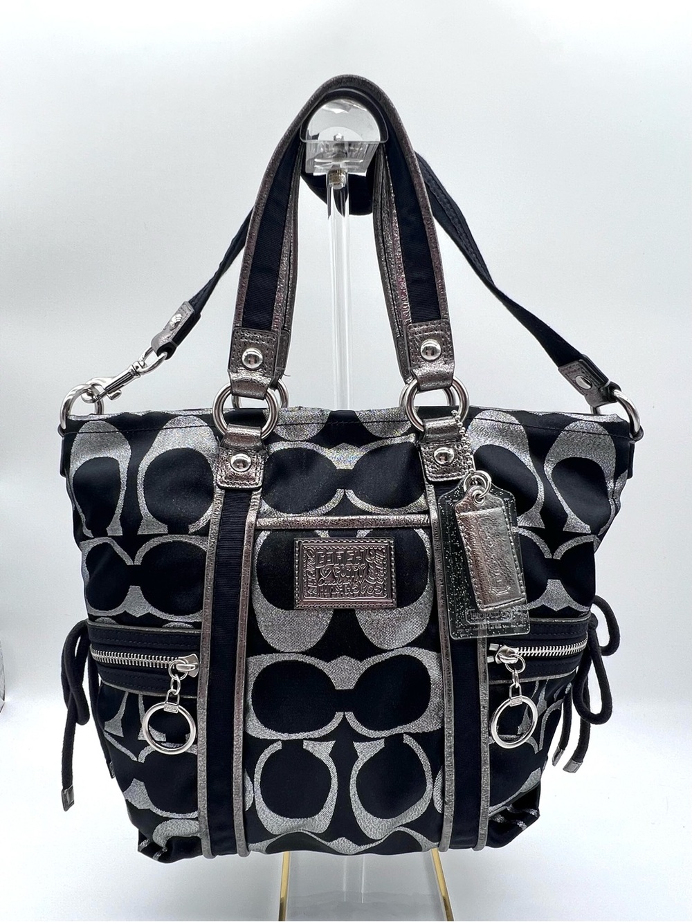 Coach Poppy Glam Tote 2009 Signature Black Silver w/original Hangtags MSRP $358 - Picture 4 of 16
